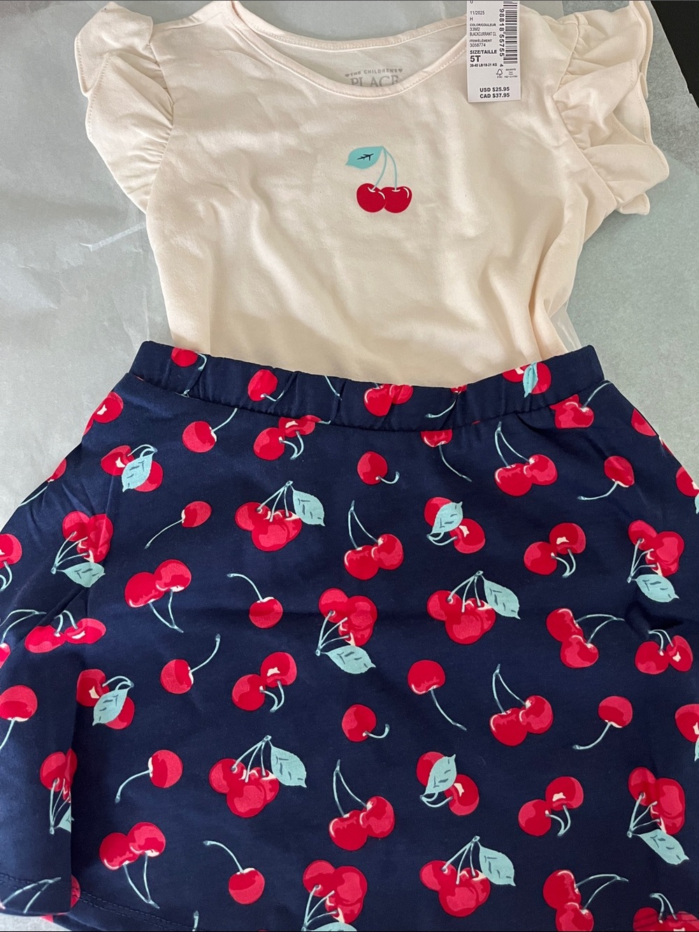The Children's Place Cream & Navy Cherry Print Matching Set